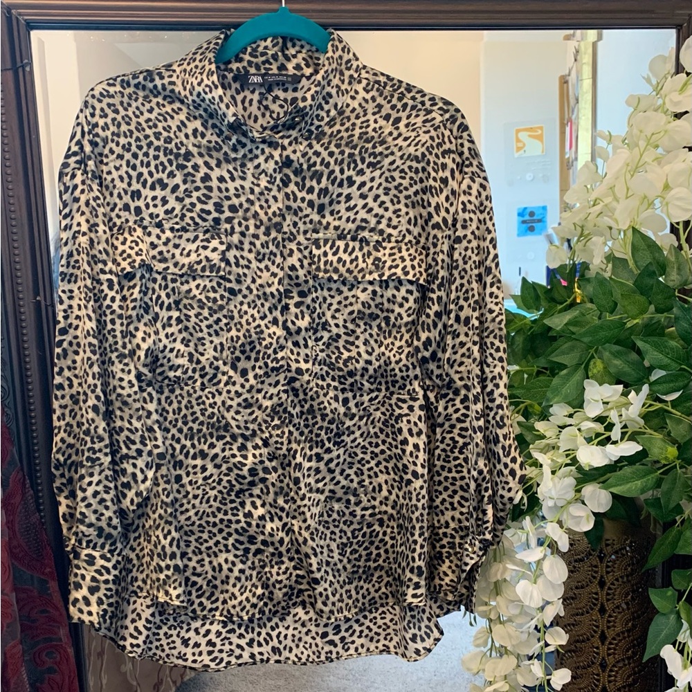 Zara Animal Print Charmeuse Silk Zara Blouse